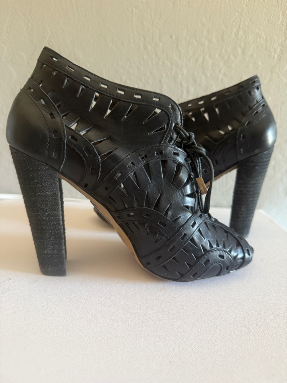 Vince Camuto Carma Laser-Cut Lace-Up High Heel Booties